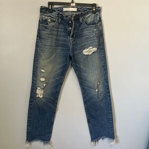 AYR Nordstrom Distressed Medium Wash Raw Hem Button Fly Jeans Sz 28